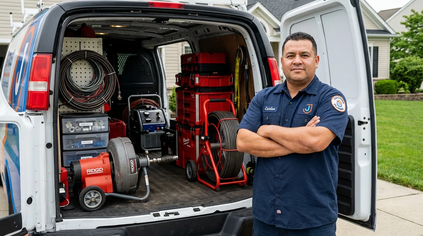 Professional drain cleaning equipment and Johns Plumbing LLC plumber in Flippin