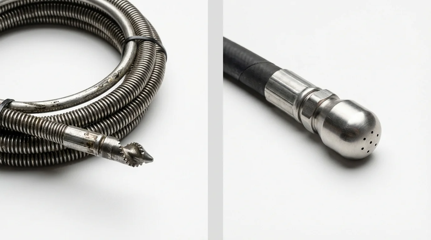 Drain snake cable and hydro jetting nozzle used for drain cleaning in Flippin, AR
